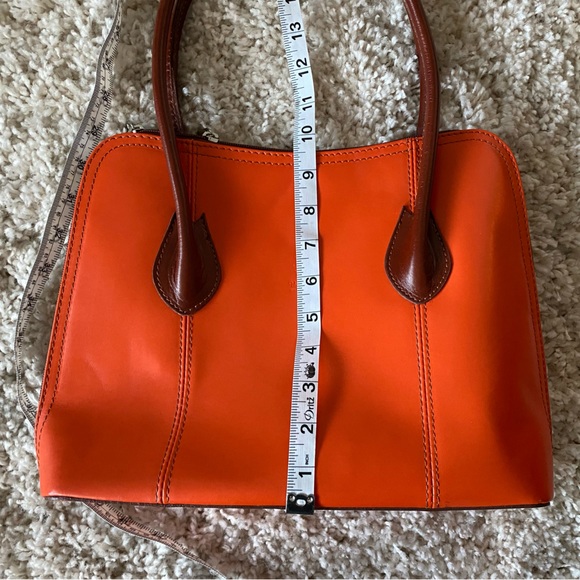 Vera Pelle Orange and Brown Leather Shoulder Bag - Picture 4 of 9